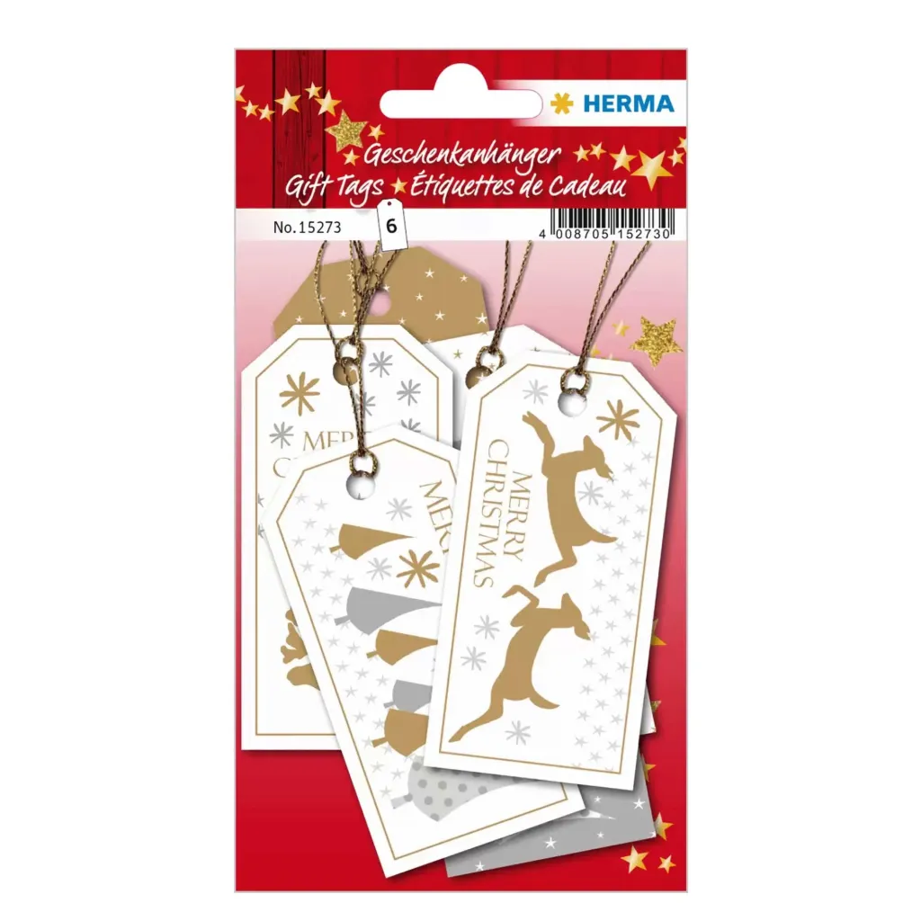 [15273] Herma Gift Tags Merry Christmas 8x4cm, Red