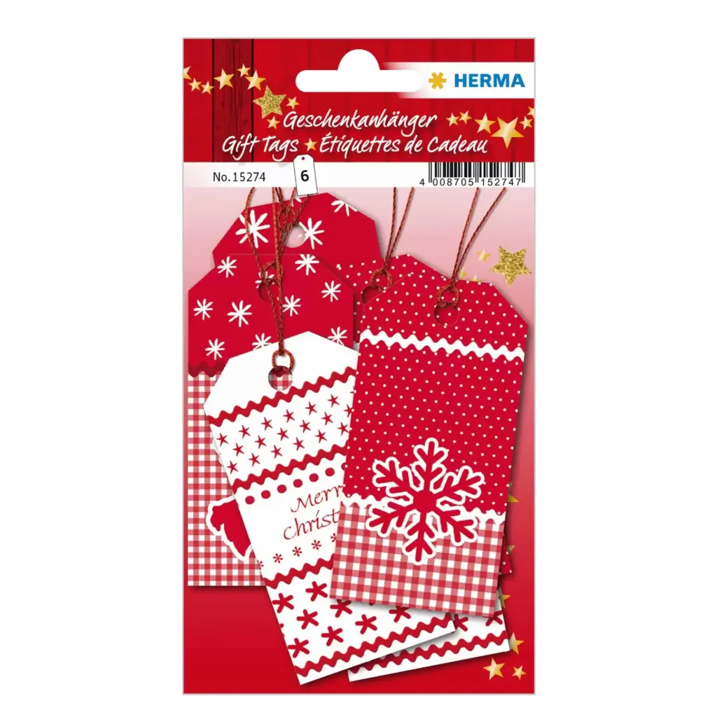 [15274] Herma Gift Tags White Christmas 8x4cm, Red
