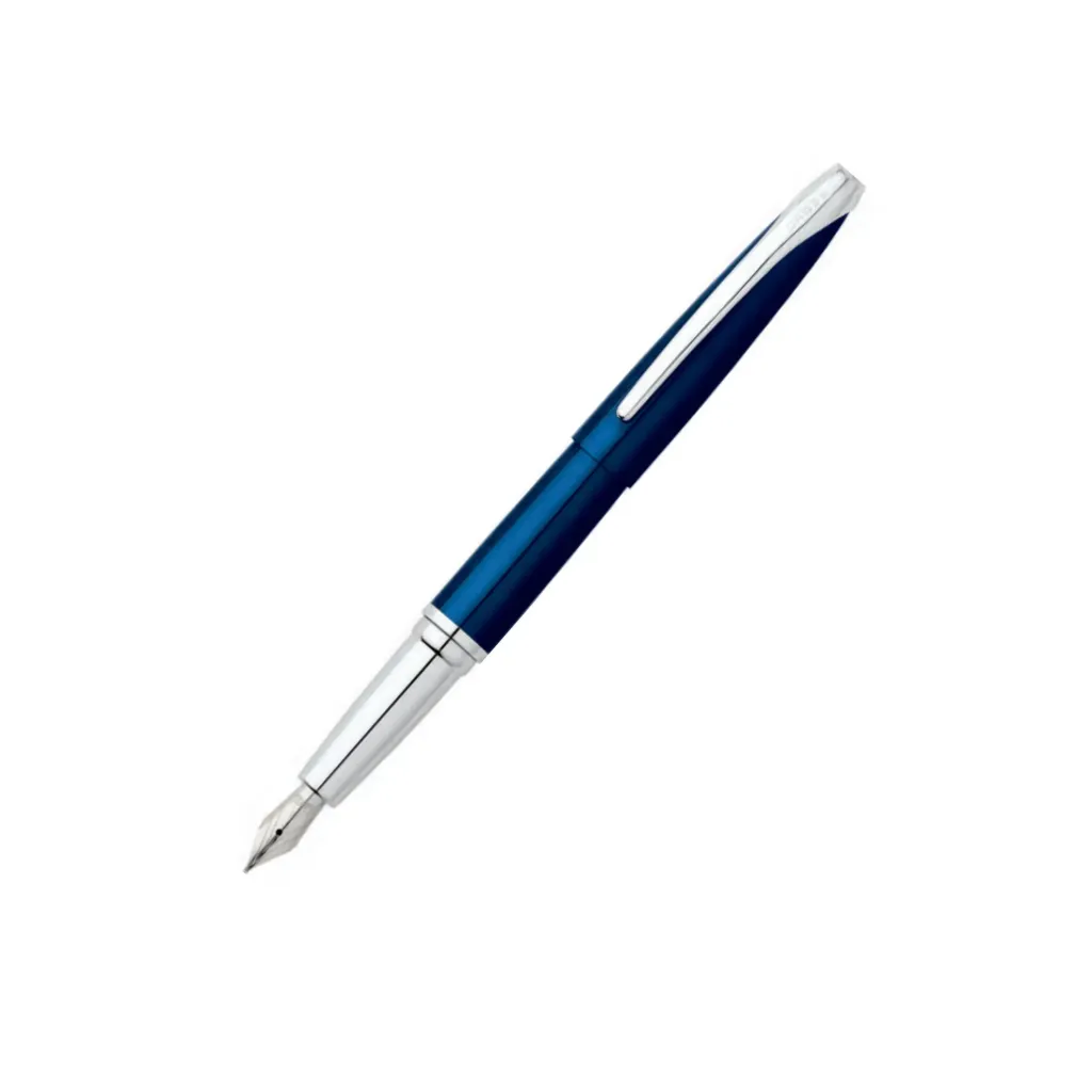 [886-37MS] Cross ATX Translucent Blue Lacquer with Polished Chrome Appointments and Stainless Steel Medium Nib Fountain Pen