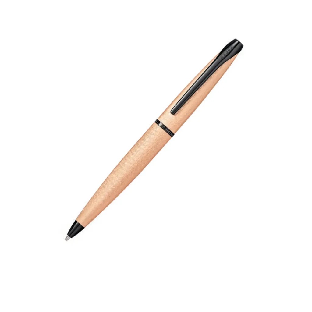 [882-42] Cross ATX Brushed Rose Gold with Machine-Turned, Diamond-Pattern Engraving with Polished BlackPVD Appointments Ballpoint Pen