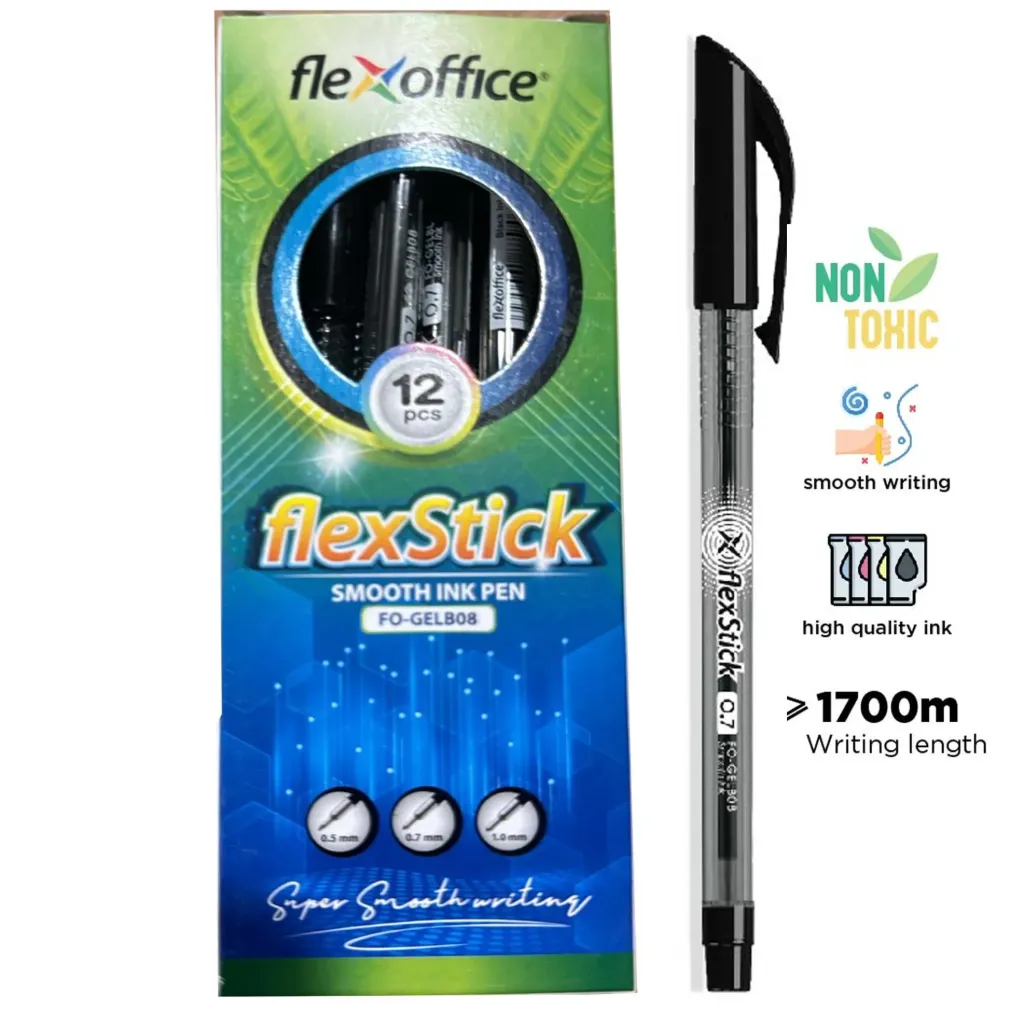 [FO-GELB08 BK] Flexoffice Smooth Ink Pen BlackFO-GELB08 12Pcs/Box